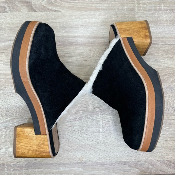 Bernardo Sky Sherpa Lined Clogs Womens 8.5 Black Suede Wood Sole Mules Like New - Picture 4 of 8